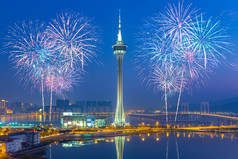 Fireworks in Macau City, China