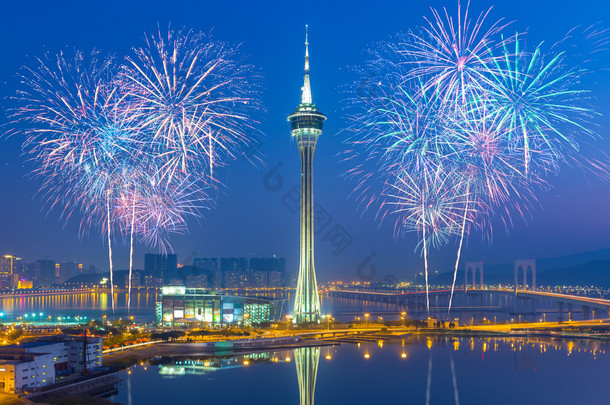 Fireworks in Macau City, China