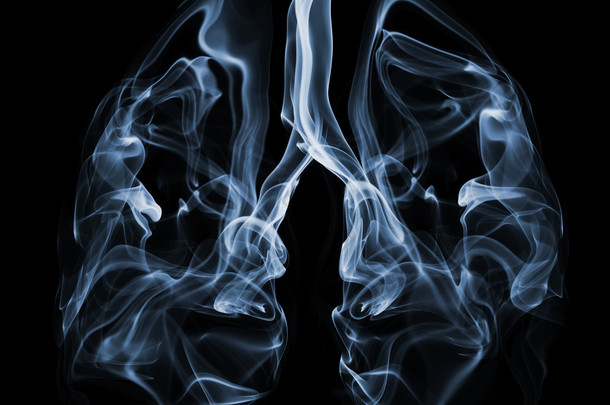 蓝色的<strong>烟雾</strong>形成塑造作为人的肺部。可应用于非吸烟运动或肺肿瘤运动的吸烟者肺部的插图.