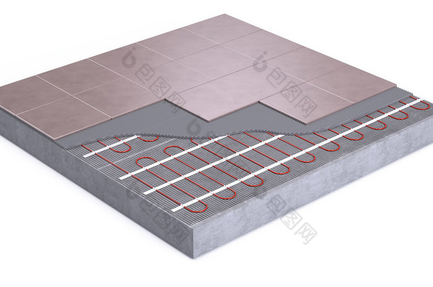 加热的地板<strong>上</strong>白色孤立