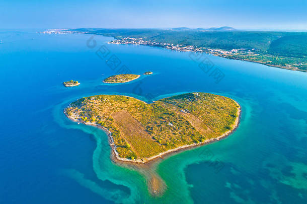 Galesnjak 的心形岛在住宿克罗地亚的地区鸟瞰图群岛