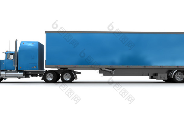 大蓝拖车卡车的侧视图