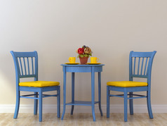 蓝色椅子与表