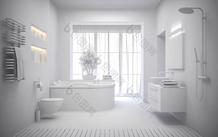 现代卫浴的白色内饰渲染