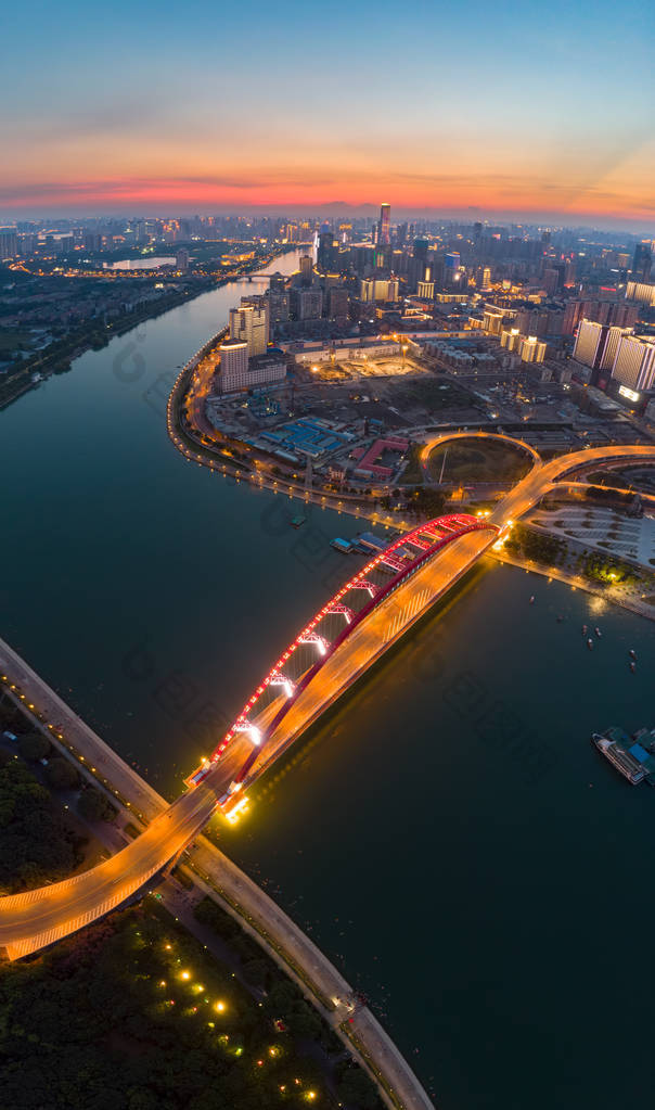 武汉市日落与夜间航空摄影风景