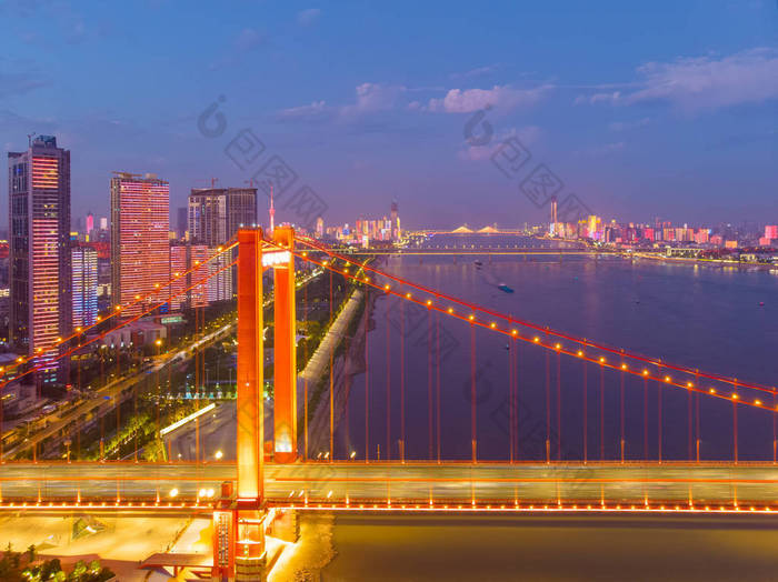 武汉市日落与夜间航空摄影风景