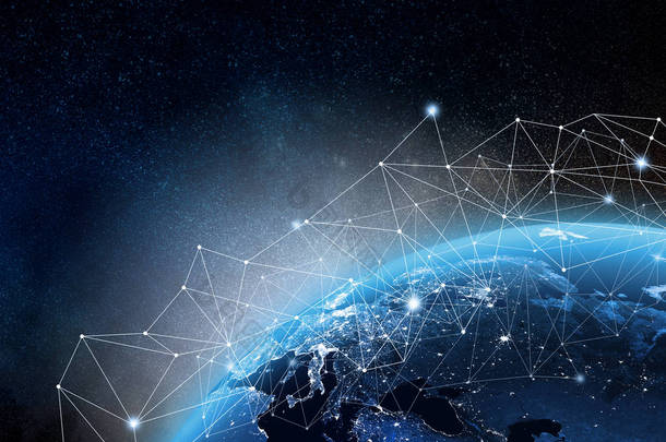 <strong>全球</strong>网络的概念。此图像由美国国家航空航天局提供的 3d 渲染元素