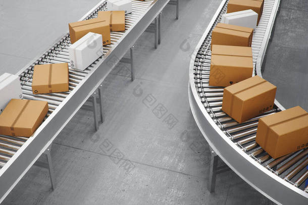包裹递送、包裹运输系统概念、纸板箱