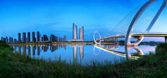 中国南京城市天际线与现代建筑夜景景观.