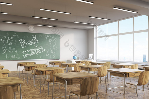 学校里的木制教室.获得教育的概念。回学校去3d渲染. 