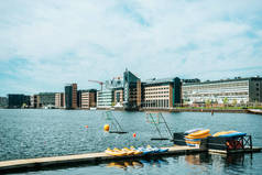 城市河流景观观与丹麦哥本哈根建筑
