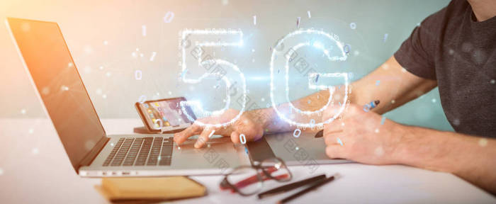 使用5g 网络数字全息图3d 渲染的图形设计师