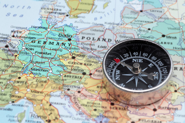 旅行目的地德国，与指南针的地图
