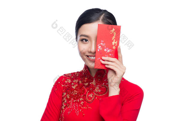 <strong>传统节日</strong>成本上美丽的亚洲女人的画像