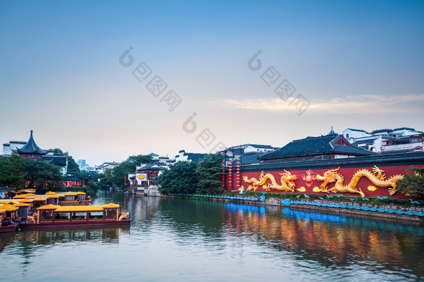 美丽的南京夫子庙的黄昏