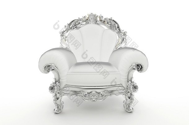 luxuty 巴洛克式扶手椅和孤立白背上的银相框