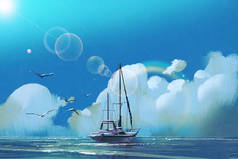 在夏天的天空海帆船
