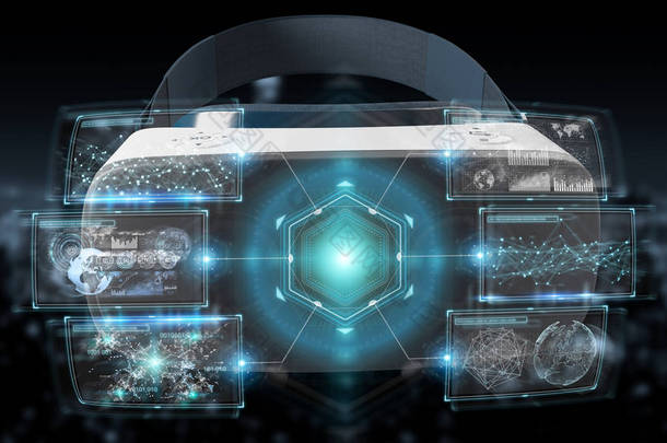 虚拟现实眼镜技术插图在暗背景3d 渲染