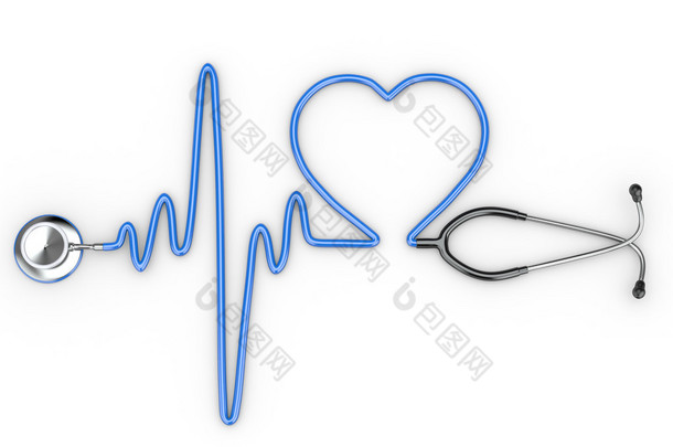 听诊器和心电图和<strong>心脏</strong>的一个侧面