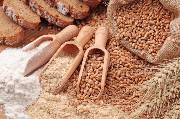 小麦籽粒、 米糠和面粉
