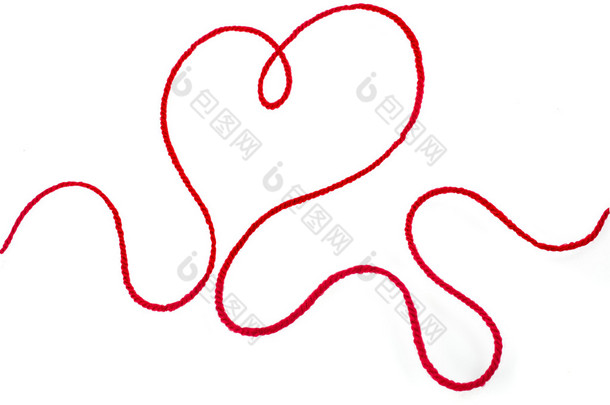 红色螺纹机智心签上孤立的白色背景