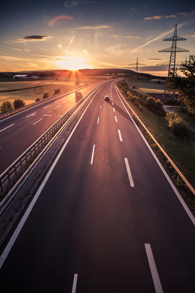 motorway in Germany on sunset