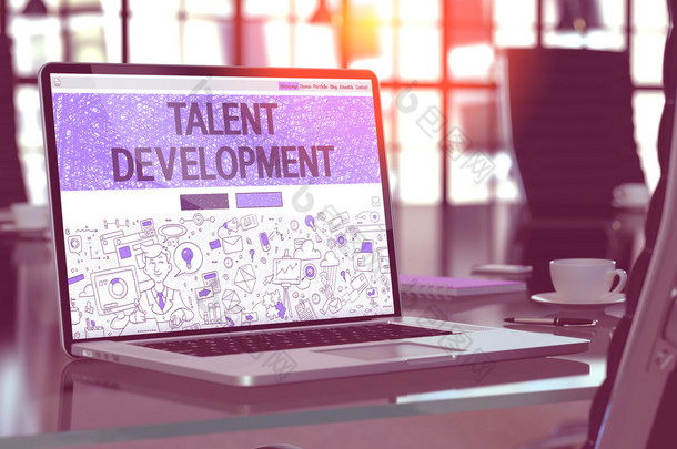 Talent Development on Laptop in Modern Workplace Background.