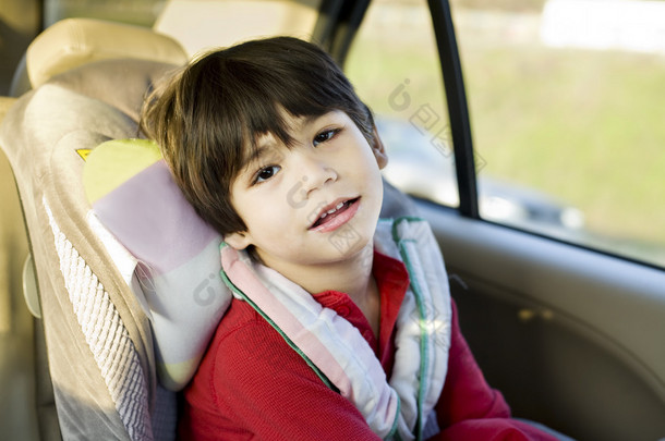 四岁残疾<strong>的</strong>男孩在汽车座套
