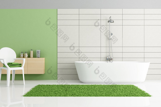 极简主义的绿色和白色浴室