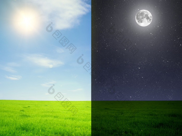 在白天和夜晚的领域绿色领域夜晚天空图片-包图网企业站