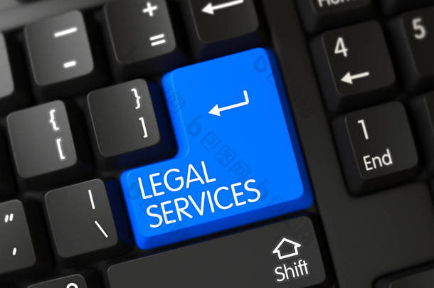 法律服务的蓝色键盘键盘特写。3d.