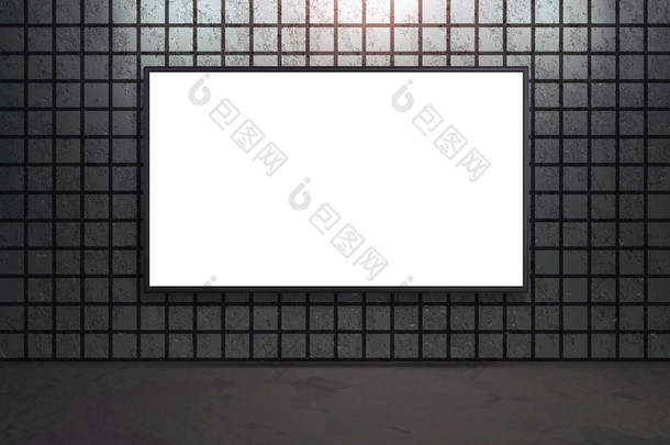 空白与灰色的砖墙，在<strong>房间</strong>里的白色宽屏幕电视