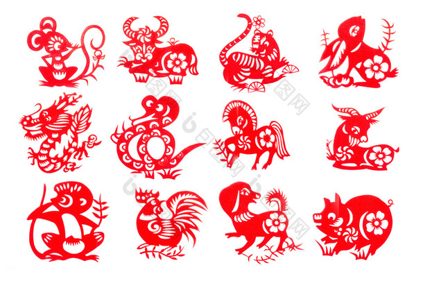 Chinese zodiac 12 set red paper cut collection traditional which import from China for decoration in