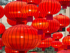 中国红纸灯笼装饰的特写