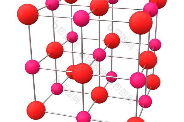 水晶结构。氯酸钠岩盐。3D说明.