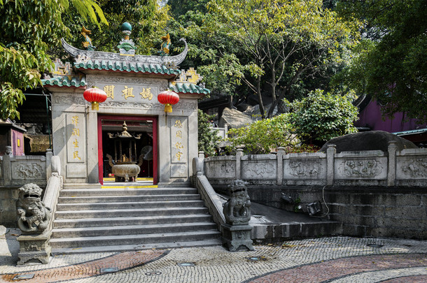 在澳门著名的地标 ama 中国寺庙入口