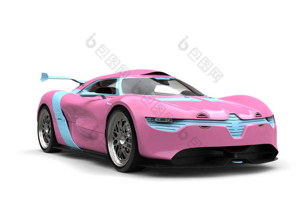 温柔粉红淡蓝色详细有趣的超级跑车