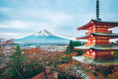 富士山，Chureito Pagoda 在秋天