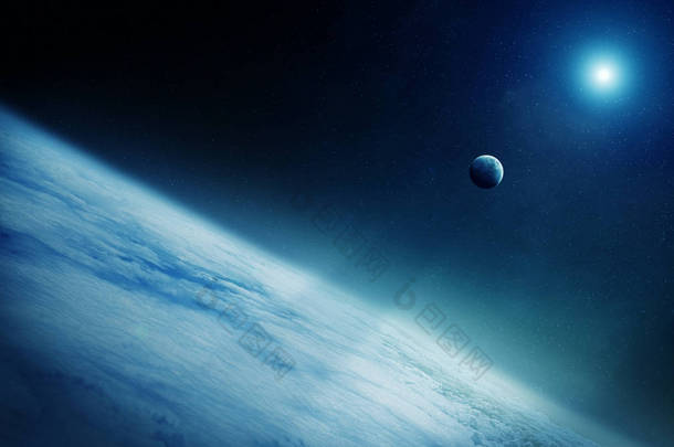 行星地球 3d 渲染接近月亮的视图
