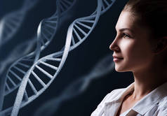 Dna 链实验室中的女科学技师.