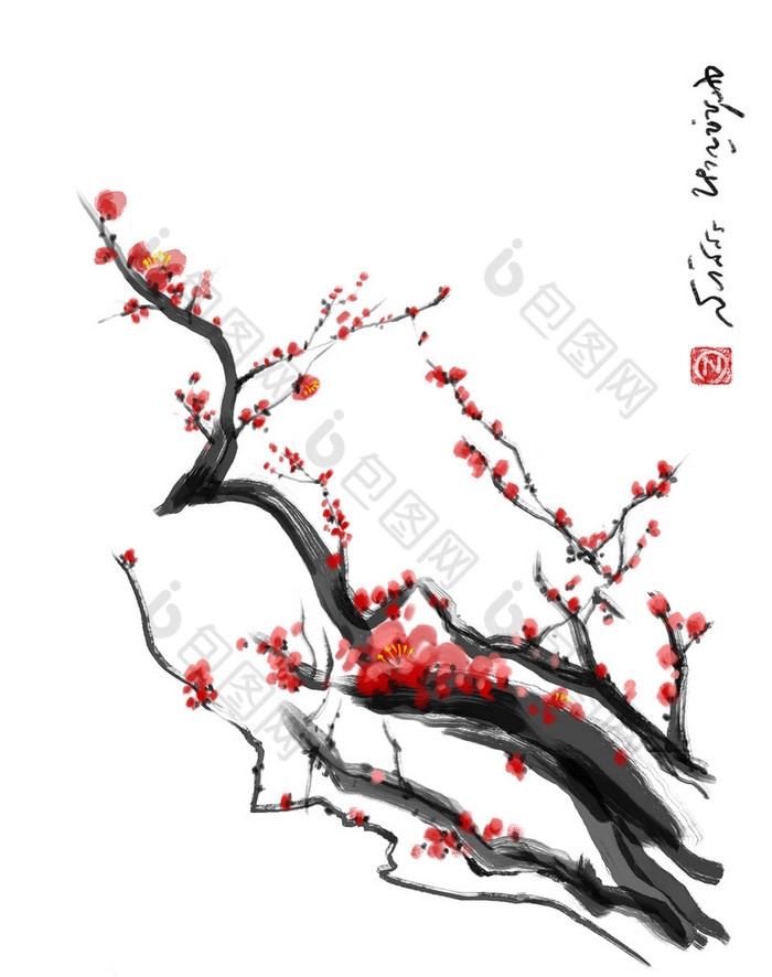 樱花，樱花开花梅花毛笔 paintingred 樱花中国画笔绘画