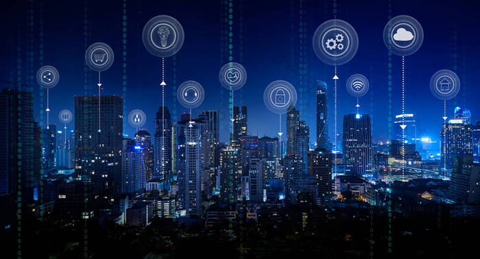 智能城市与智能服务和图标物联网网络和增强