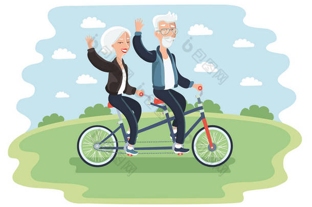 老年夫妇骑一辆自行车