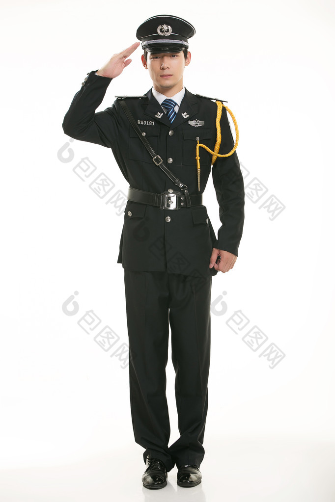 创建所有类型的工作衣服警察站在前面的一个