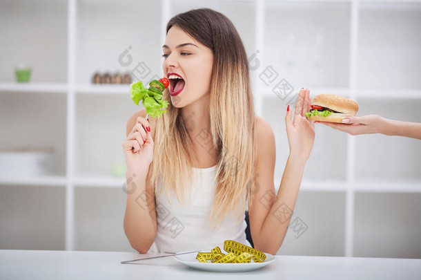 饮食.健康饮食、节食、减肥和减肥的概念. 