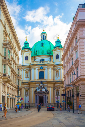 维也纳, 奥地利-19.08.2018: 彼得教堂 (建造)-维也纳巴洛克罗马天主教教区教堂.图片