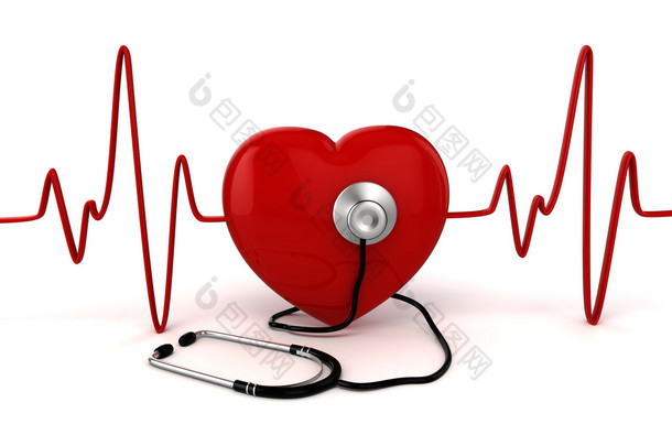 3d 的大红色的心<strong>健康</strong>和医学概念