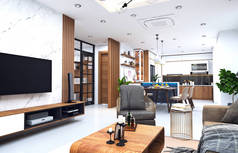 3d 渲染现代家庭客厅