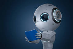 机器学习概念与3d 渲染可爱的人工智能机器人读书