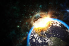 小行星撞击地球的空间场景